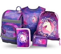Baagl Cartable garçon fille ensemble 5 pièces (sac d'école Zippy pour 1ère classe, trousse, sac de gym, tablier, sac de poitrine), cartable primaire, sac à dos d'école ergonomique, 21 l, Cheval