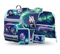 Baagl Cartable garçon Fille Ensemble 5 pièces (Sac d'école Zippy pour 1ère Classe, Trousse, Sac de Gym, Tablier, Sac de Poitrine), Cartable Primaire, Sac à Dos d'école Ergonomique, 21 l, Lumière