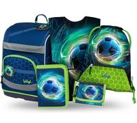 Baagl Cartable garçon fille ensemble 5 pièces (sac d'école Zippy pour 1ère classe, trousse, sac de gym, tablier, sac de poitrine), cartable primaire, sac à dos d'école ergonomique, 21 l, Ballon de