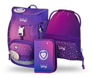 Baagl Cartable Garçons pour 1ère iry Sac d'école Ensemble de 3 pièces, Sac à dos d'école primaire pour enfants, Cartable pour l'école, Tornister, cheval cœur, Ensemble cartable