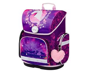 Baagl Cartable, unisexe, convient à la 1ere ou 2ème classe primaire, ergonomique, ,sac à dos d'école, léger, pour enfants, avec sangle de poitrine, Cheval.
