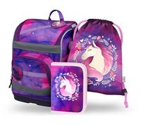 Baagl Ensemble 3 pièces cartable pour garçon et fille (sac d'école Zippy pour 1ère classe, trousse à crayons, sac de gym), sac à dos d'école primaire avec sangle de poitrine, ceinture abdominale, sac