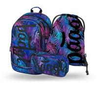 Baagl Ensemble cartable ergonomique de 3 sacs à dos d'écolier, cartable pour école primaire, avec sangle de poitrine, Palmier, Multicolore, Taille unique