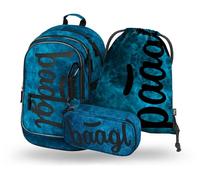 Baagl Ensemble de 3 sacs à dos d'écolier, cartable ergonomique pour école primaire avec sangle de poitrine, bleu océan
