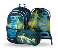 Baagl Ensemble de 3 sacs à dos d'écolier, cartable pour école primaire, cartable ergonomique avec sangle de poitrine, Football, Sac de sport, Trousse à crayons