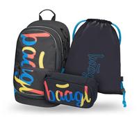 Baagl Ensemble de 3 sacs à dos d'écolier, cartable pour école primaire, école primaire avec sangle de poitrine, cartable ergonomique, Mélange de logos, Ensemble cartable