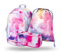 Baagl Ensemble de 3 sacs à dos d'écolier, cartable pour école primaire, école primaire, cartable avec sangle de poitrine, cartable ergonomique, Peinture, Ensemble cartable