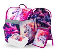 Baagl Ensemble de 5 cartables pour fille - Cartable Zippy à partir de la 1ère classe - Cartable primaire avec sangle de poitrine - Sac à dos ergonomique, Licorne royale, Taille unique