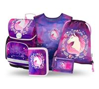 Baagl Ensemble de 5 cartables pour garçons et Filles (Sac d'école Ergo pour 1ère Classe, Trousse, Sac de Gym, Tablier, Sac de Poitrine), Cartable d'école Primaire, Sac à Dos d'école Ergonomique, 19 l
