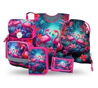 Baagl Ensemble de 5 cartables pour garçons et Filles (Sac d'école Ergo pour 1ère Classe, Trousse, Sac de Gym, Tablier, Sac de Poitrine), Cartable d'école Primaire, Sac à Dos d'école Ergonomique, 19 l