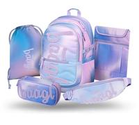 Baagl Ensemble de 5 Sacs à Dos d'écolier ergonomiques pour l'école Primaire et Primaire avec Sangle de Poitrine, 25 l, Sky, Mittelgröße, Ensemble Sac à Dos d'écolier