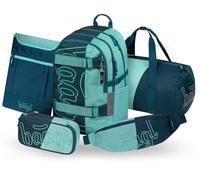 Baagl Ensemble de 5 sacs à dos d'écolier pour garçons et filles, skateboard, cartable à partir de la 3e classe, cartable primaire avec sangle de poitrine, cartable ergonomique, 25 l, pétrole