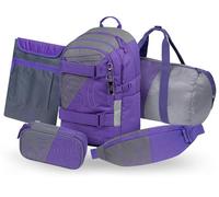 Baagl Ensemble de 5 sacs à dos d'écolier pour garçons et filles, skateboard, cartable à partir de la 3e classe, cartable primaire avec sangle de poitrine, cartable ergonomique, 25 l, Double