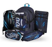 Baagl Ensemble de 5 sacs à dos d'écolier pour garçons et filles, skateboard, cartable à partir de la 3e artable primaire avec sangle de poitrine, cartable ergonomique, 25 l, Bluelight