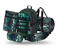 Baagl Ensemble de 5 sacs à dos d'écolier pour garçons et filles, skateboard, cartable à partir de la 3e classe, cartable primaire avec sangle de poitrine, cartable ergonomique, 25 l, Forêt