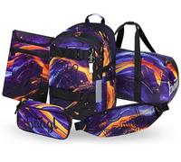Baagl Ensemble de 5 sacs à dos d'écolier pour garçons et filles, skateboard, cartable à partir de la 3e artable primaire avec sangle de poitrine, cartable ergonomique, 25 l, Vibe, Mittelgröße