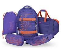 Baagl Ensemble de 5 sacs à dos d'écolier pour garçons, filles, adolescents (skateboard, sac à dos skate MAX, trousse, sac de gym, sac de sport, sac banane), cartable ergonomique, 30 l, Orange