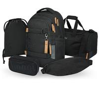 Baagl Ensemble de 5 sacs à dos d'écolier pour garçons, filles, adolescents (skateboard, sac à dos skate MAX, trousse, sac de gym, sac de sport, sac banane), cartable ergonomique, 30 l, Darkness