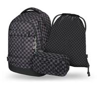 Baagl Ensemble de 5 sacs à dos d'écolier pour garçons, filles, adolescents (skateboard, sac à dos skate MAX, trousse, sac de gym, sac de sport, sac banane), cartable ergonomique, 30 l, gris ska, Sac à