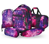 Baagl Ensemble Sac à Dos d'école, garçons, Filles, Adolescents - 5 pièces (Skateboard, Sac à Dos, Skateboard, Trousse à Crayons, Sac de Gym, Sac de Sport, Sac Banane), Sac d'école, Ergonomique, 30 l