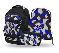 Baagl Ensemble sac à dos d'écolier 3 pièces pour garçons, filles, adolescents, skateboard, sac à dos skate Max, cartable à partir de la 3e artable primaire avec sangle de poitrine, cartable