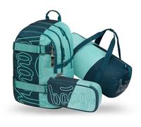 Baagl Ensemble sac à dos d'écolier pour garçon 3 pièces (skateboard, sac à dos, trousse à crayons, sac de sport), cartable à partir de la 3e classe, cartable primaire avec sangle de poitrine, cartable