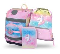 Baagl Lot de 3 cartables pour garçons et filles (sac d'école à fermeture éclair pour 1ère année, trousse à crayons, sac de sport), cartable d'école primaire avec sangle de poitrine, ceinture ventrale
