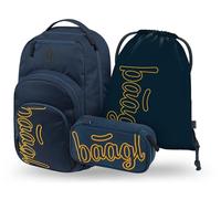 Baagl Lot de 3 sacs à dos d'écolier ergonomiques avec compartiment thermique pour garçons, filles, adolescents, école primaire avec sangle de poitrine et compartiment pour ordinateur portable, 35 l