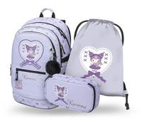 Baagl Lot de 3 sacs à dos d'écolier pour école primaire, école primaire, école primaire avec sangle de poitrine, cartable ergonomique, Kuromi Sweet One, Mittelgröße, Ensemble sac à dos d'écolier