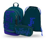 Baagl Lot de 3 sacs à dos d'écolier pour école primaire, école primaire, école primaire avec sangle de poitrine, cartable ergonomique, Logo bleu, Mittelgröße, Ensemble sac à dos d'écolier
