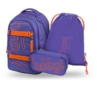 Baagl Lot de 3 sacs à dos d'écolier pour garçons, filles, adolescents, skateboard, skateboard, cartable à partir de la 3e classe, sac à dos d'école primaire avec sangle de poitrine, cartable
