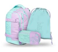 Baagl Lot de 3 sacs à dos d'écolier pour garçons, filles, adolescents, skateboard, skateboard, cartable à partir de la 3e classe, sac à dos d'école primaire avec sangle de poitrine, cartable