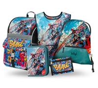Baagl Lot de 5 cartables pour garçons et Filles (Sac d'école à Fermeture éclair pour la 1ère année, Trousse à Crayons, Sac de Sport, Tablier, Pochette de Cou), Cartable d'école, Sac à Dos Ergonomique