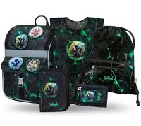 Baagl Cartable garçon fille ensemble 5 pièces (sac d'école Zippy pour 1ère classe, trousse, sac de gym, tablier, sac de poitrine), cartable primaire, sac à dos d'école ergonomique, 18 l, Dragon., De