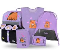 Baagl Lot de 5 cartables pour garçons et Filles (Sac d'école à Fermeture éclair pour la 1ère année, Trousse à Crayons, Sac de Sport, Tablier, Pochette de Cou), Cartable d'école, Sac à Dos Ergonomique