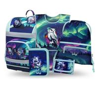 Baagl Lot de 5 cartables pour garçons et filles (sac d'école à fermeture éclair pour la 1ère année, trousse à crayons, sac de sport, tablier, pochette de cou), cartable d'école, sac à dos ergonomique