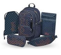 Baagl Lot de 5 sacs à dos d'écolier pour garçons et filles, sac à dos ergonomique pour l'école primaire, l'école folklorique, cartable avec sangle de poitrine, 25 l, Bleu ska, Mittelgröße, Ensemble