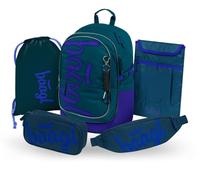 Baagl Lot de 5 sacs à dos d'écolier pour garçons et filles, sac à dos ergonomique pour l'école primaire, l'école folklorique, cartable avec sangle de poitrine, 25 l, Logo bleu, Mittelgröße, Ensemble