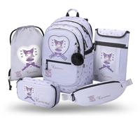 Baagl Lot de 5 Sacs à Dos d'écolier pour garçons et Filles, Sac à Dos Ergonomique pour l'école Primaire, l'école Folklorique, Cartable avec Sangle de Poitrine, 25 l, Kuromi Sweet One, Mittelgröße
