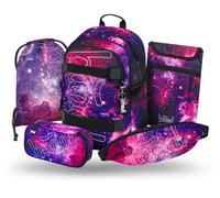 Baagl Lot de 5 sacs à dos d'écolier pour garçons et filles, sac à dos skateboard, sac d'école à partir de la 3e classe, sac à dos d'école primaire avec sangle de poitrine, cartable ergonomique, 25 l