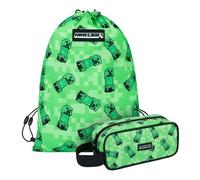 Baagl Minecraft Trousse à crayons et sac de gym 2 pièces pour garçons et filles, trousse d'école, sac de gym, trousse à crayons, sac à chaussures, trousse pour adolescents et enfants, Creeper, 42 cm x