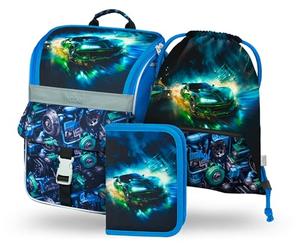 Baagl Sac à dos d'école pour garçons et filles - 3 pièces - Zippy - Sac d'école primaire - Avec sangle de poitrine - Sac à dos ergonomique, Voiture de course, ca. 500 cubic inches, Ensemble cartable