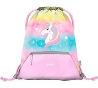 Baagl Sac de gym pour filles avec poche, sac à chaussures imperméable pour enfant, école et jardin d'enfants Sac de sport à cordon pour garçon, sac à dos à cordon (Rainbow Unicorn)