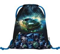 Baagl Sac de gym pour garçon avec poche, sac à chaussures imperméable pour enfant, école et jardin d'enfants Sac de sport à cordon pour garçon, sac à dos à cordon (Voiture de course)