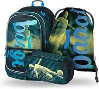 Baagl Ensemble de 3 sacs à dos d'écolier, cartable pour école primaire, école primaire, cartable avec sangle de poitrine, cartable ergonomique, Football, Ensemble cartable