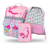 Baagl Cartable garçon fille ensemble 3 pièces - Sac d'école Zippy pour 1ère classe - Cartable primaire avec sangle de poitrine - Sac à dos d'école ergonomique, rose, Ensemble cartable