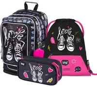 Baagl Set sac à dos scolaire filles 3 pièces - Sac d'école à partir de la 3ème classe - Sac d'école primaire avec sangle de poitrine - Sac d'école ergonomique (baskets)
