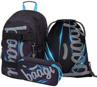 Baagl Set sac à dos scolaire garçon 3 pièces, sac d'école à partir de la 3ème classe, sac d'école primaire pour garçons avec sangle de poitrine, sac d'école ergonomique (Skate Bluelight)