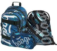 Baagl Set sac à dos scolaire garçon 3 pièces, sac d'école à partir de la 3ème classe, sac d'école primaire avec sangle de poitrine, sac d'école ergonomique (structures de skate)