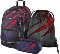 Baagl Set sac à dos scolaire garçon 3 pièces, sac d'école à partir de la 3ème classe, sac d'école primaire avec sangle de poitrine, sac d'école ergonomique (Volcano)